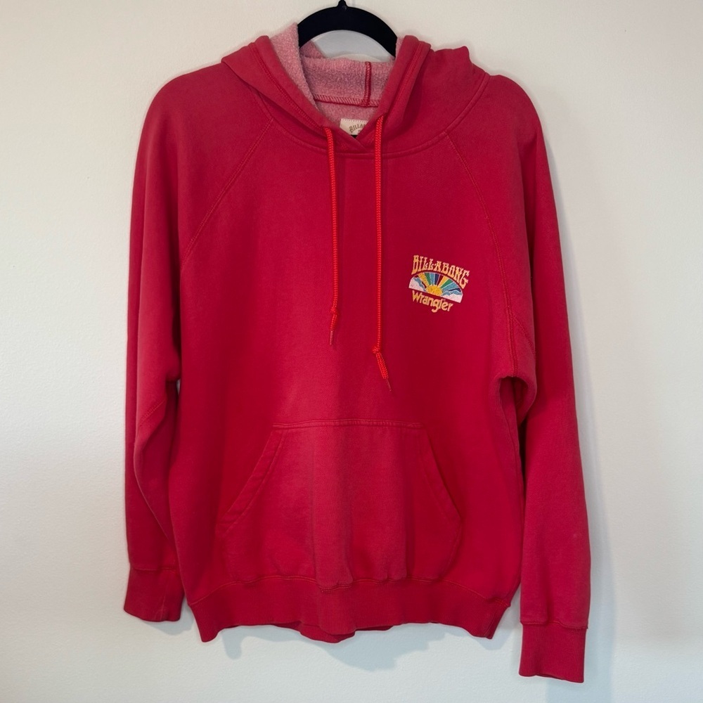 Billabong x Wrangler Hoodie Sweatshirt Red Pullover Graphic Logo Size Large